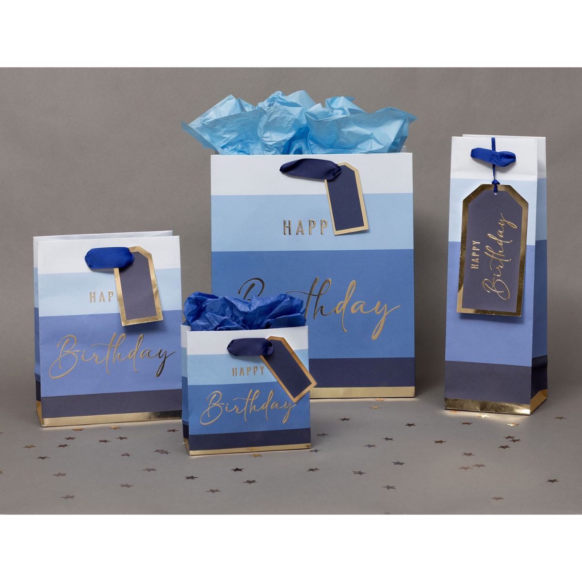 Gift Bag Large - Happy Birthday Blue Stripe