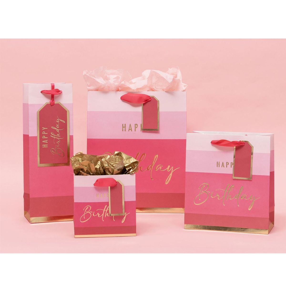 Gift Bag Small - Happy Birthday Pink Stripe