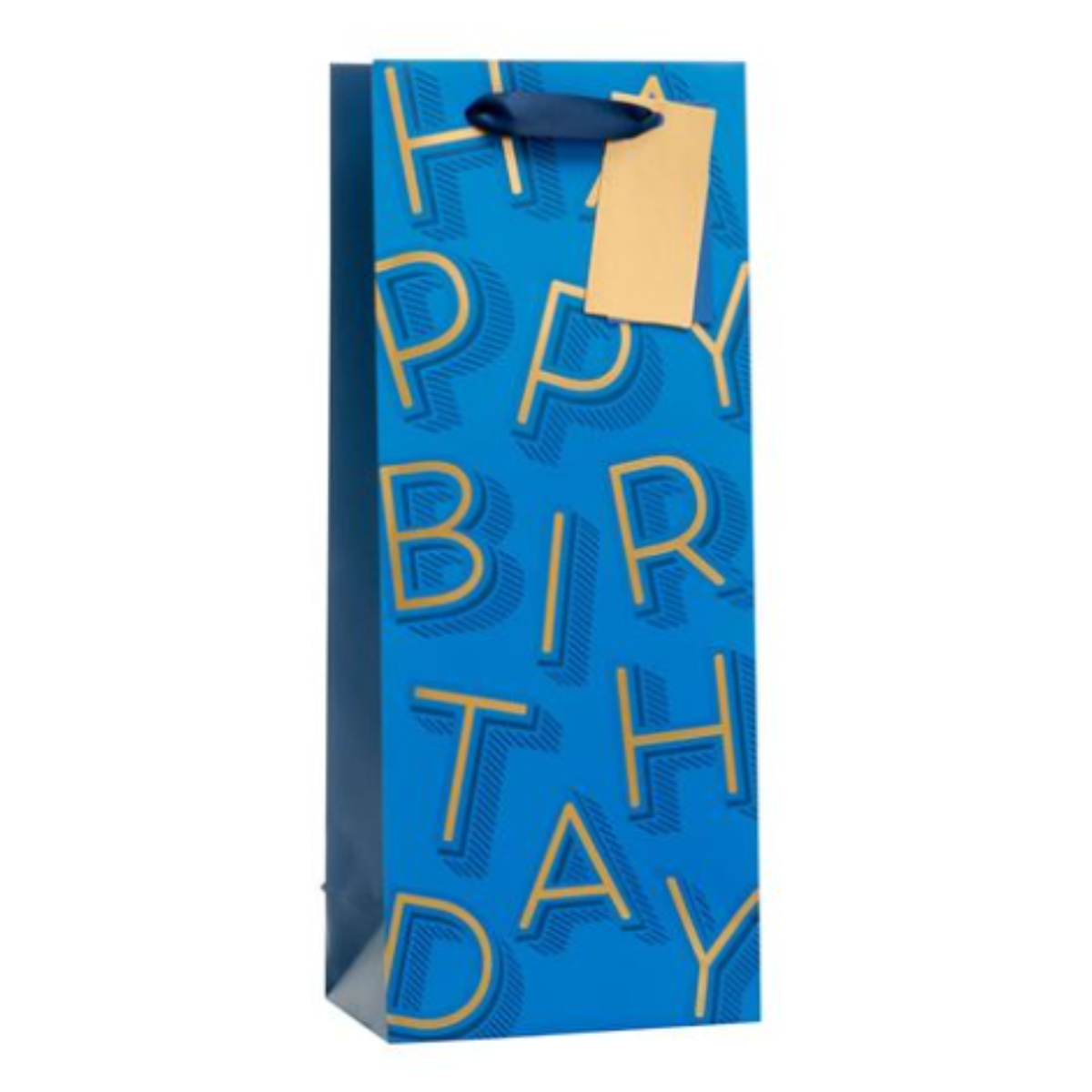 Gift Bottle Bag - Happy Birthday Text Blue