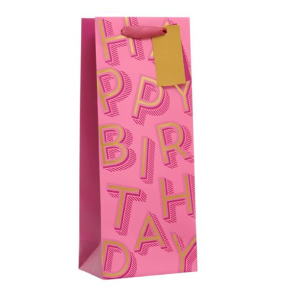 Gift Bottle Bag - Happy Birthday Text Pink