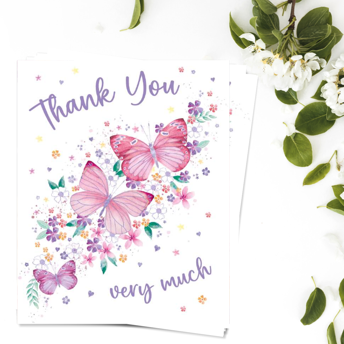 Notelets Thank You - Floral Butterflies - Pack of 4