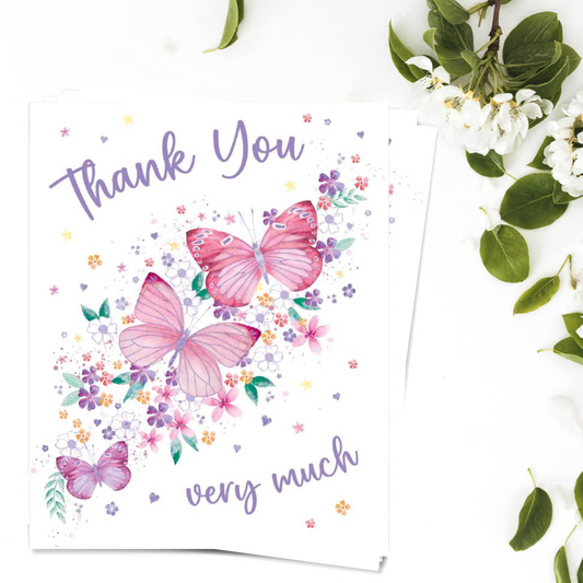 Notelets Thank You - Floral Butterflies - Pack of 4