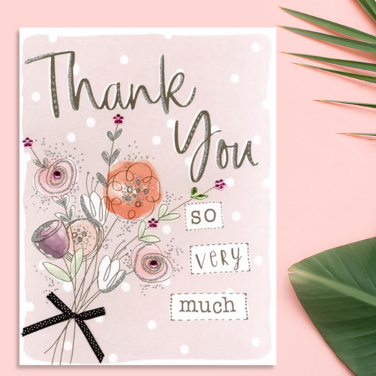 Large Thank you card with flowers and ribbon