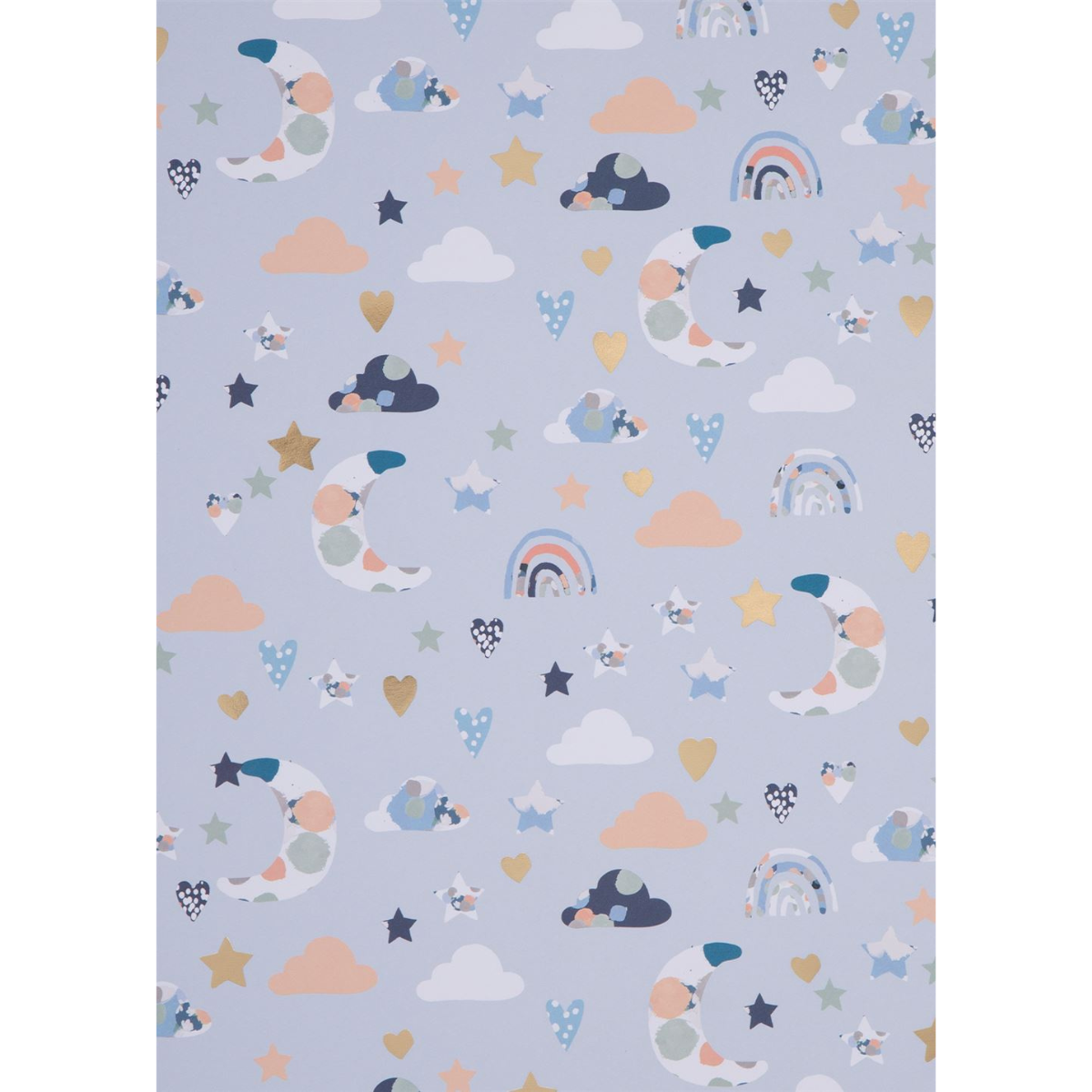 Blue giftwrap with moon and star print