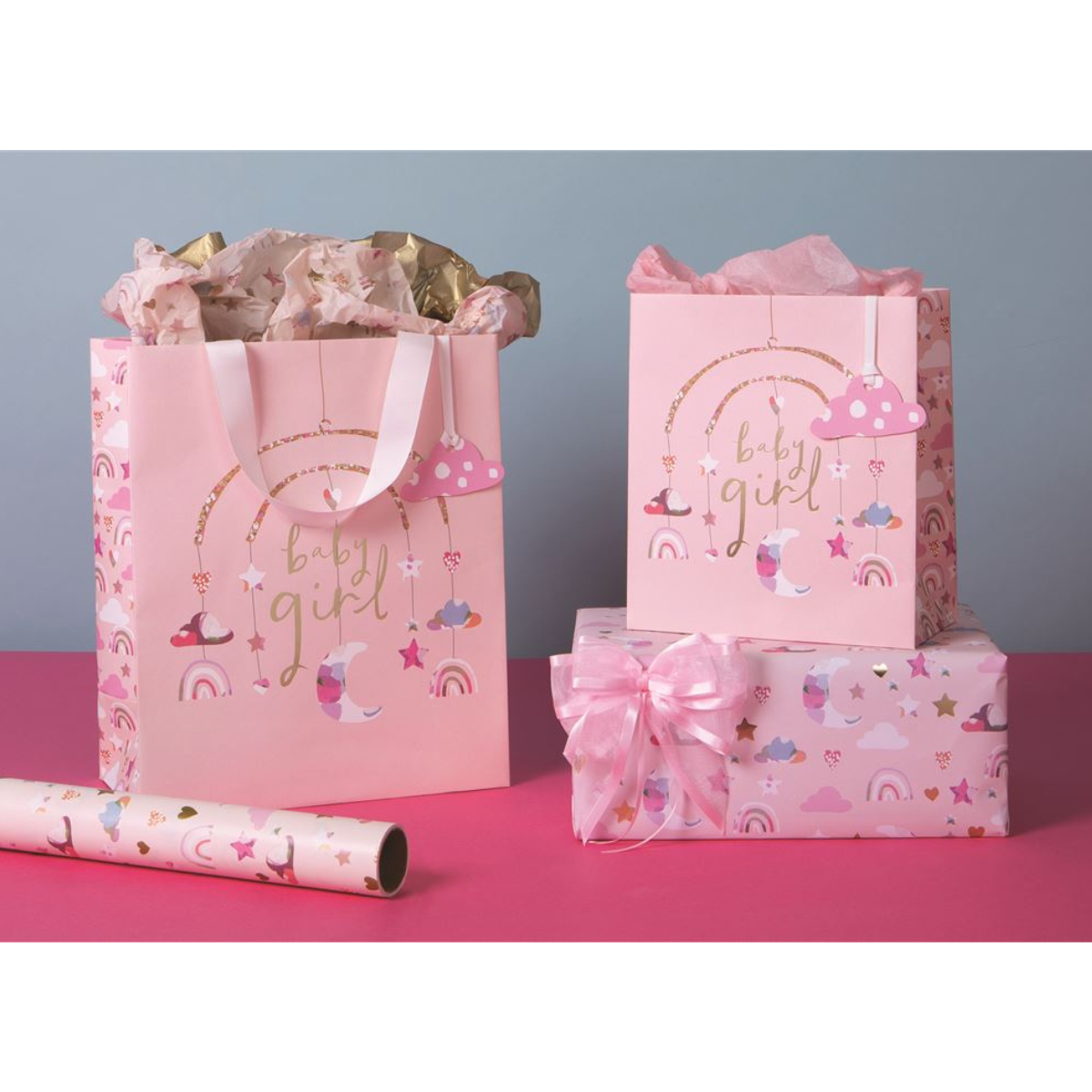 Giftwrap - Luxury Baby Girl Moon & Stars Wrapping Paper
