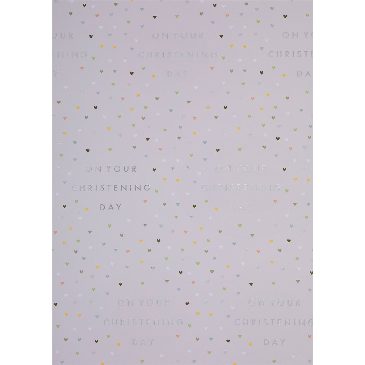 silver paper with multicolour hearts and text