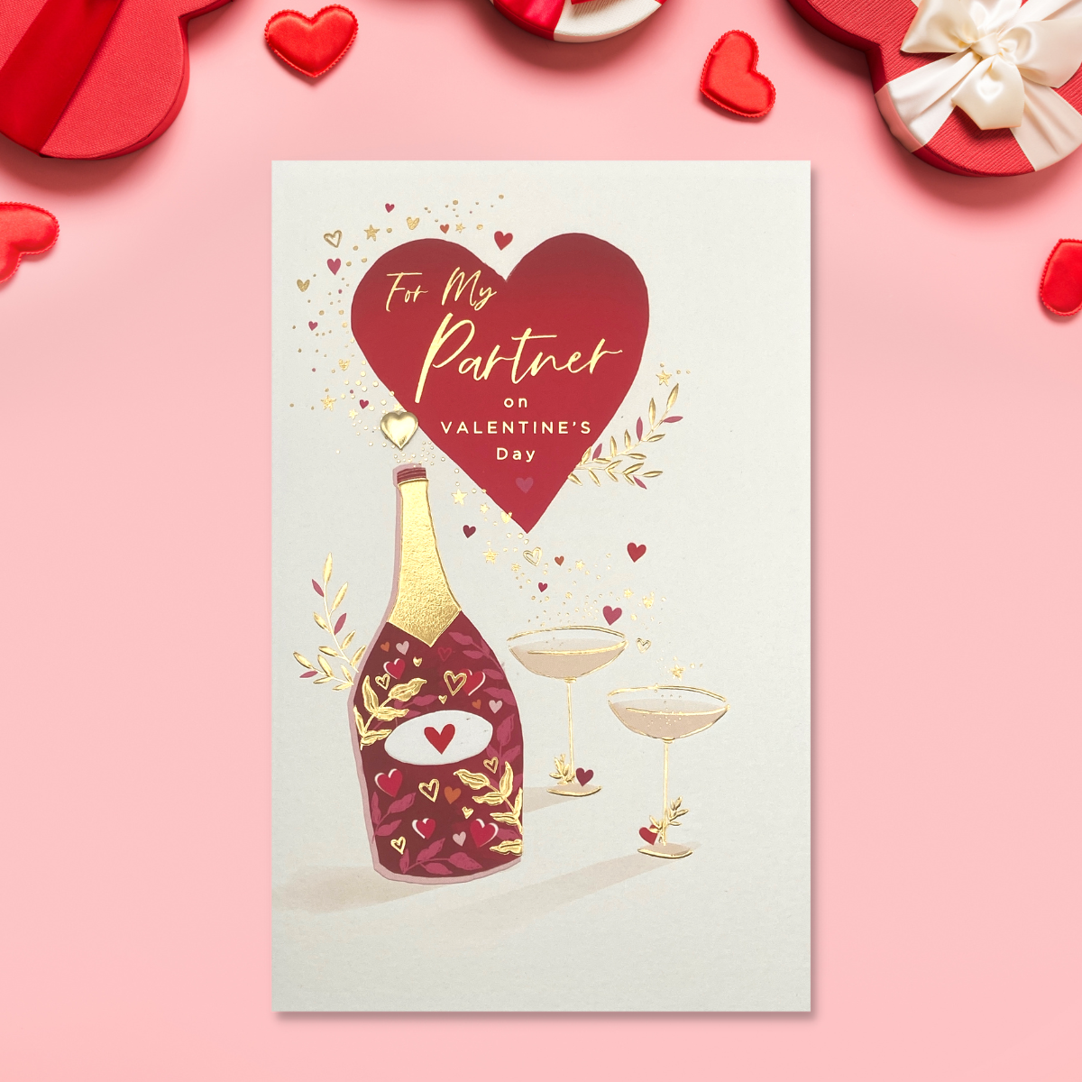 Partner Valentine's Day Card - Bubbly & Hearts