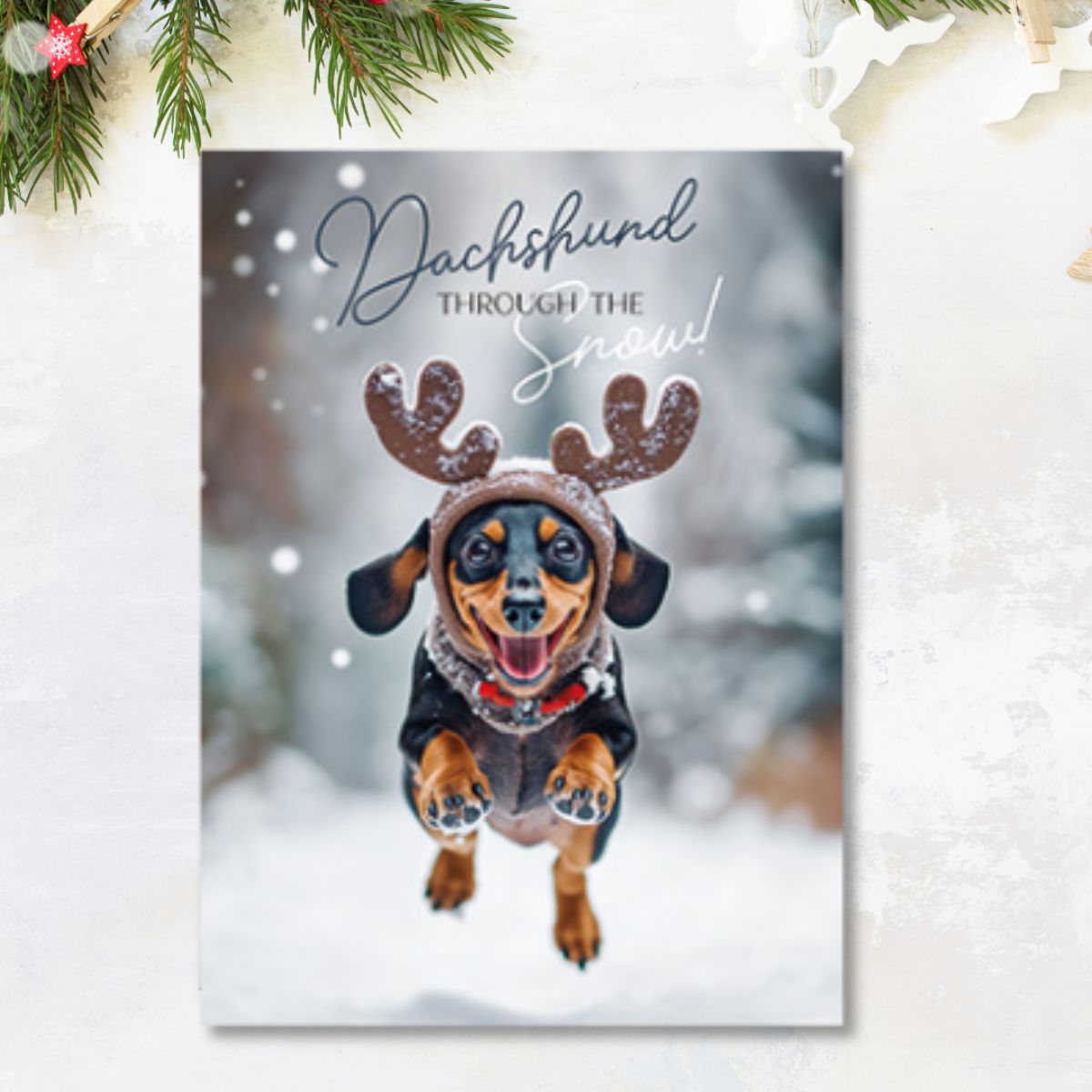 Christmas Charity Cards - 8 x Dachshund Through The Snow