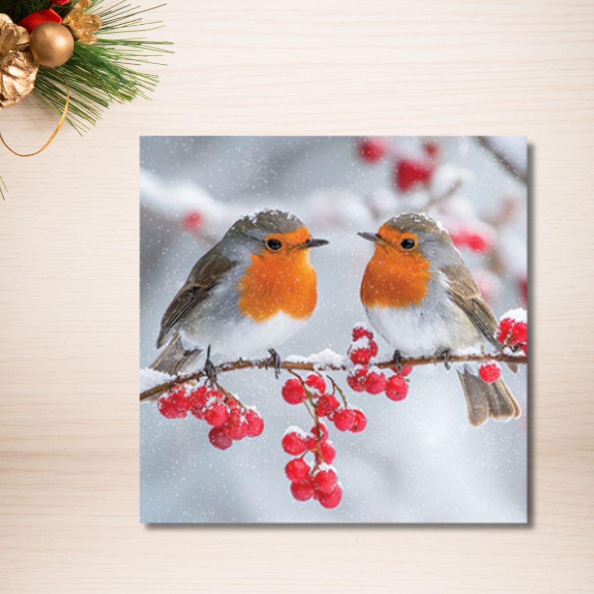 Charity Christmas Cards - 8 x Robins & Berries