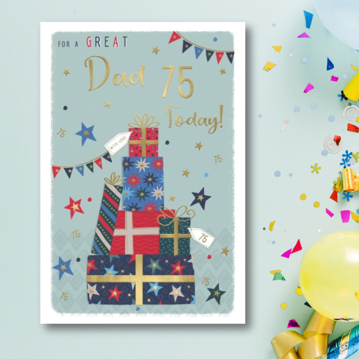 Dad 75th Birthday Card - Gift Stack