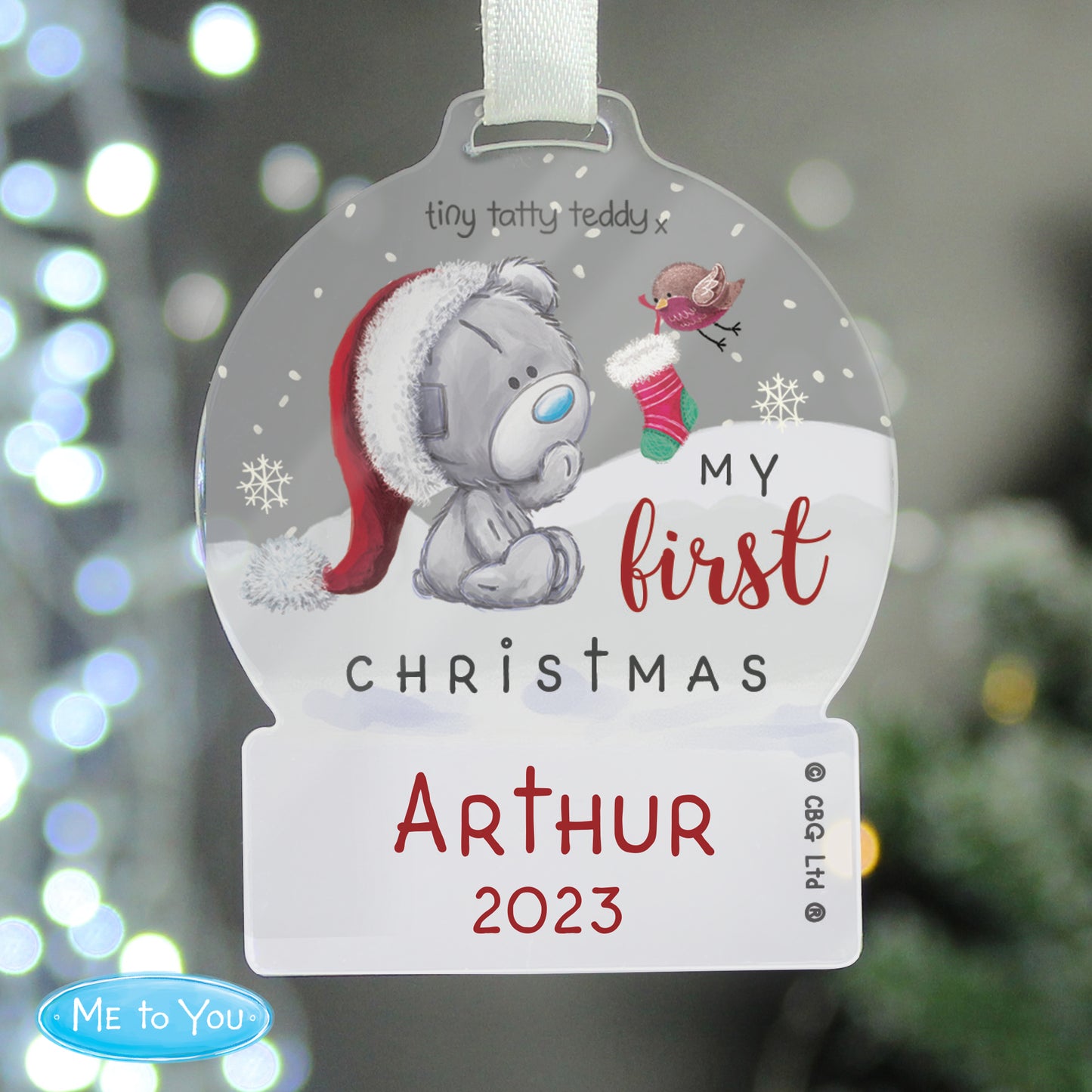 Personalised 1st Christmas Tiny Tatty Teddy Snow Globe Decoration