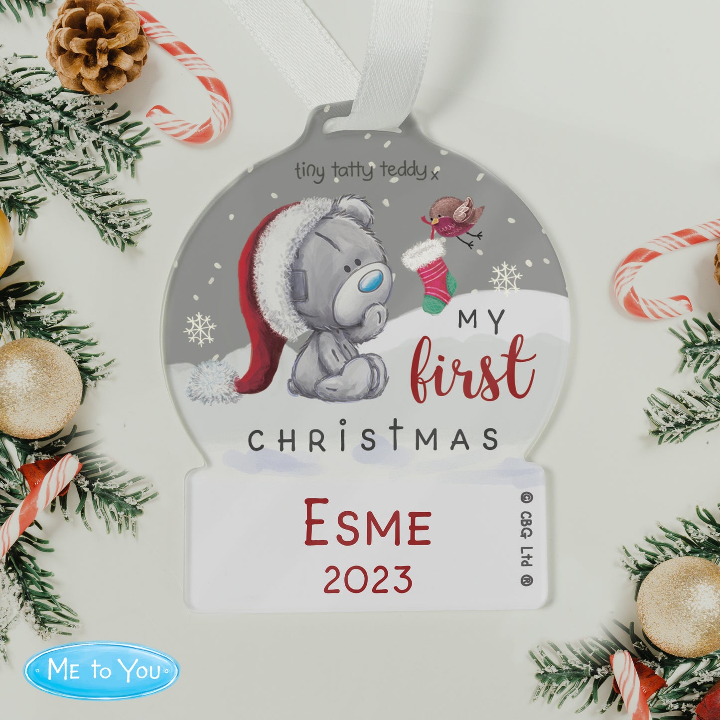 Personalised 1st Christmas Tiny Tatty Teddy Snow Globe Decoration