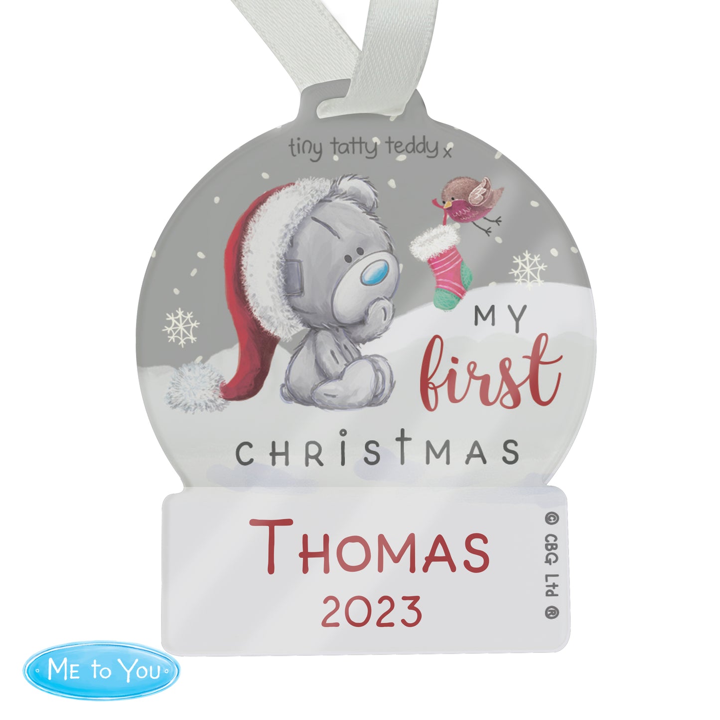 Personalised 1st Christmas Tiny Tatty Teddy Snow Globe Decoration