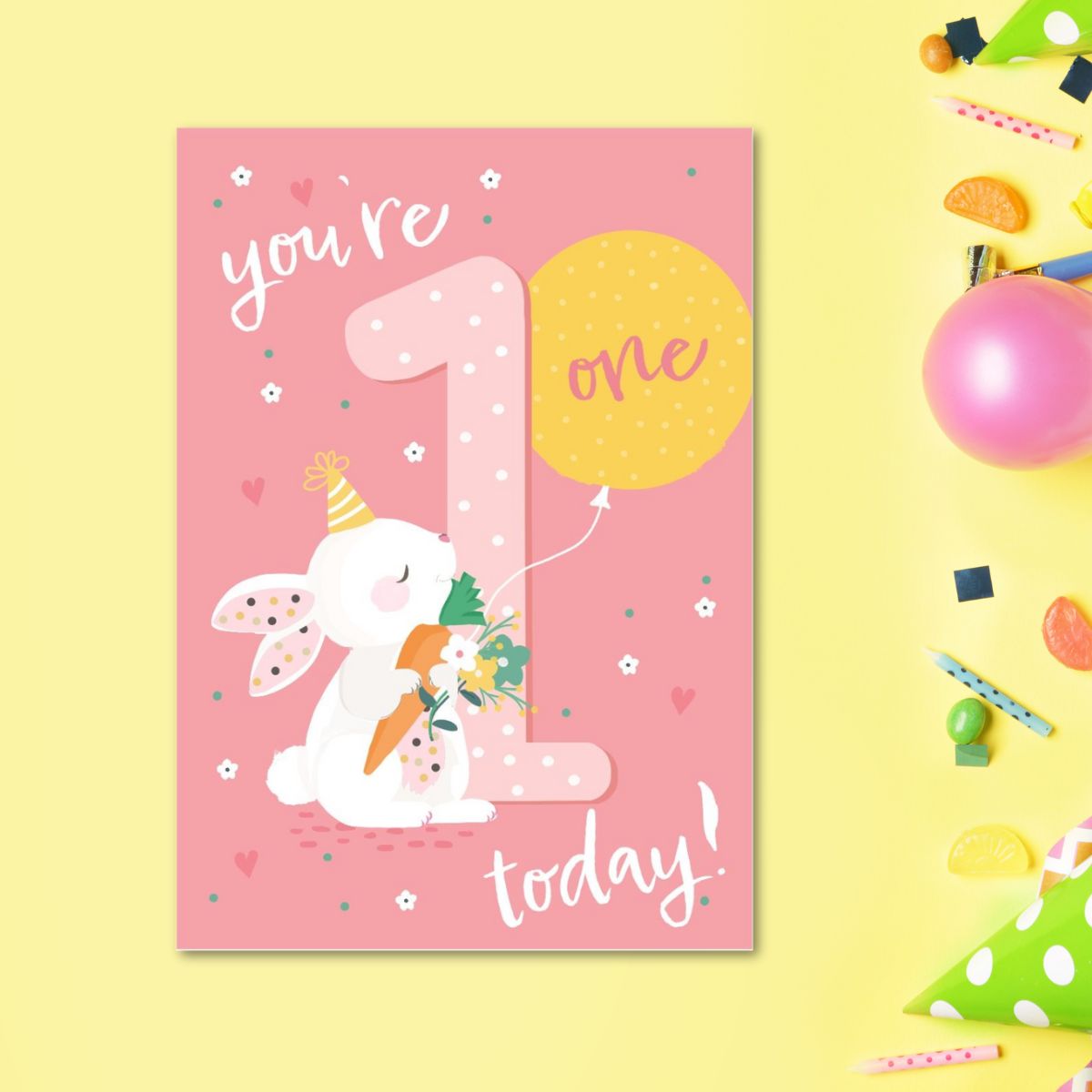 1st Birthday Card - Funhouse Pink