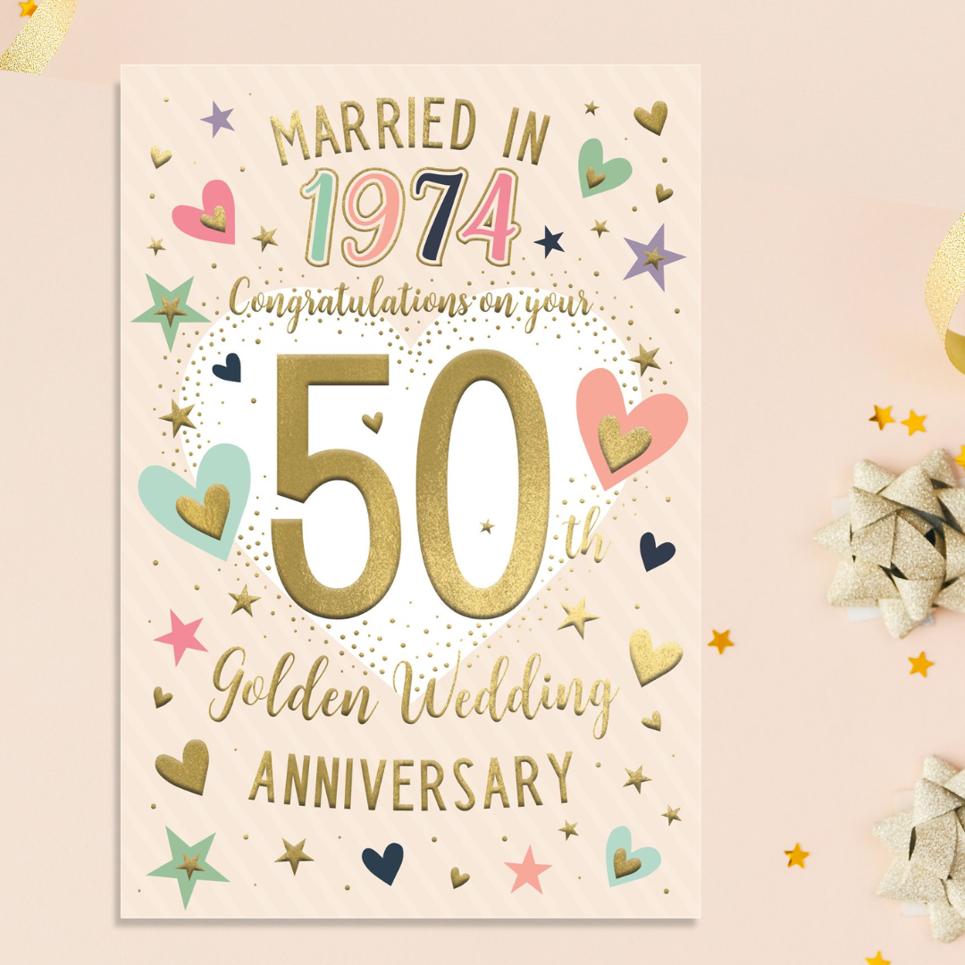 Married In 1974 3 Fold Golden Anniversary Card The Celebration Store