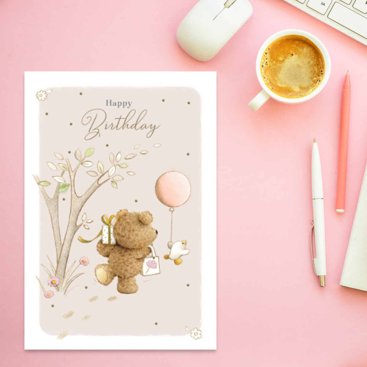Cute Barley Bear character with Ducky and balloon