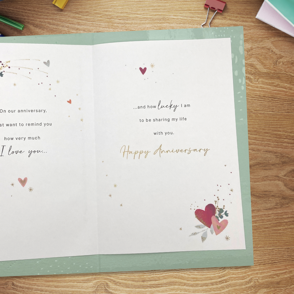 Inside image with green border an full colour printed insert