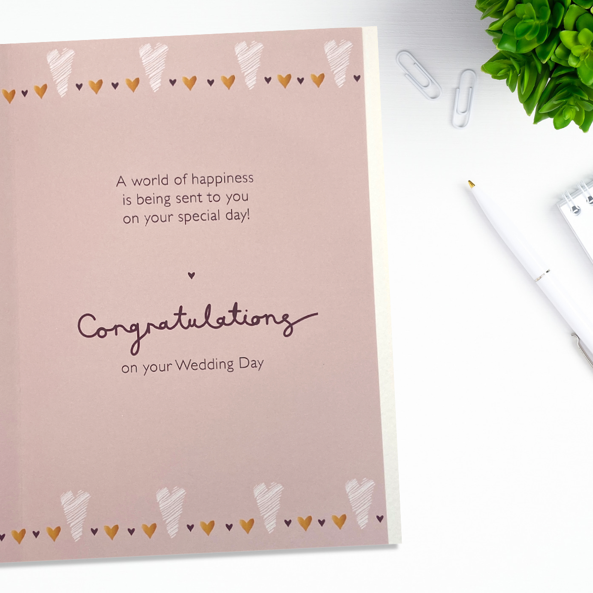 Inside image with pink printed insert and verse