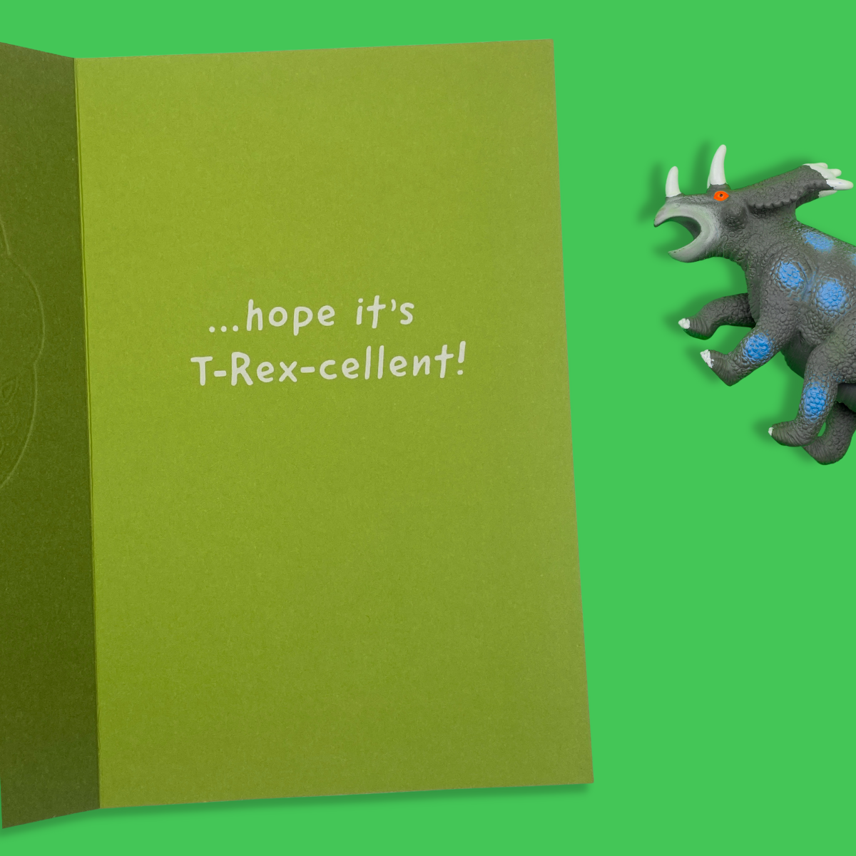 Inside image showing bright green background and white text