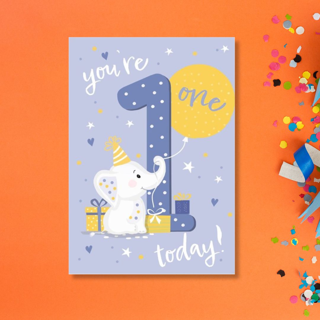 1st Birthday Card - Funhouse Blue
