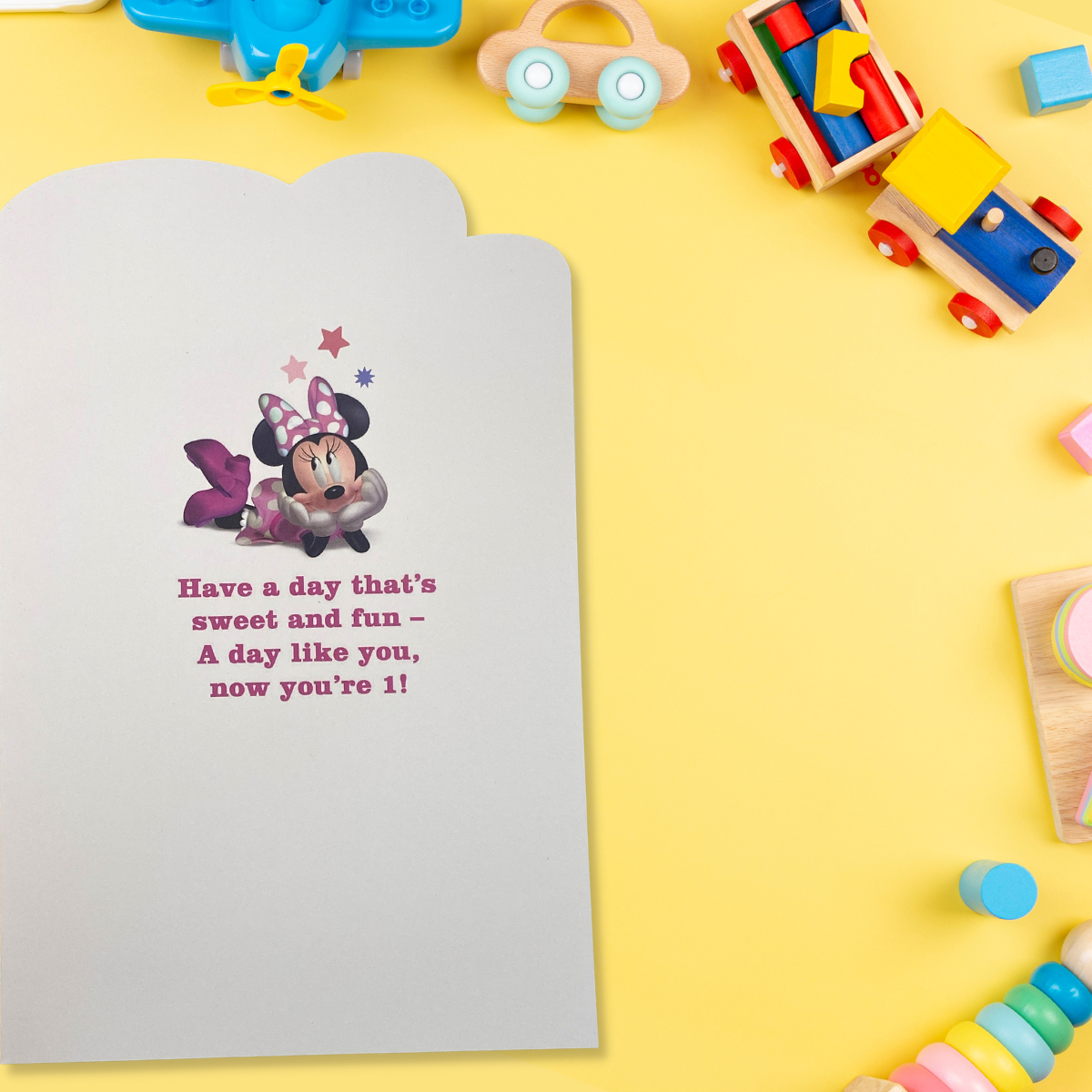 Inside Image with pink text and minnie mouse print inside