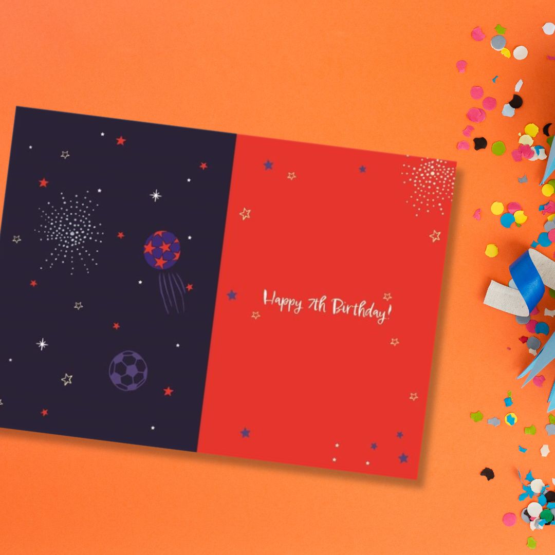 7th Birthday Card - Funhouse Blue