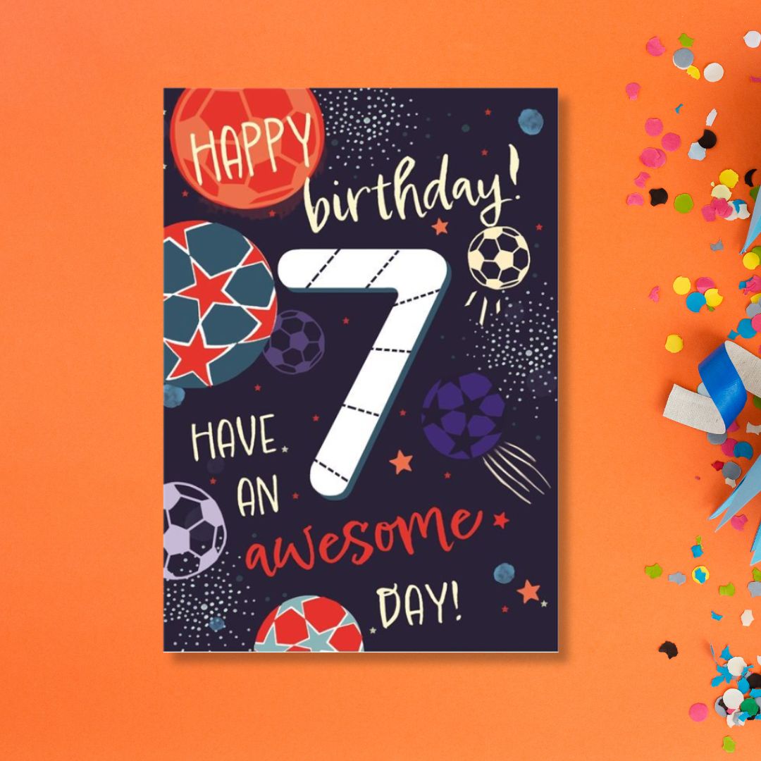 7th Birthday Card - Funhouse Blue
