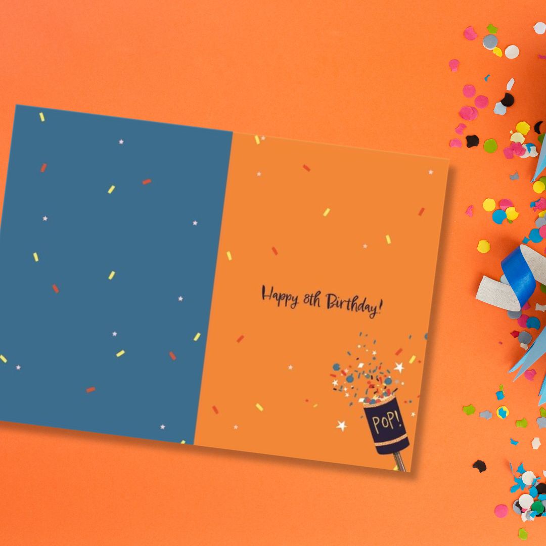 8th Birthday Card - Funhouse Blue