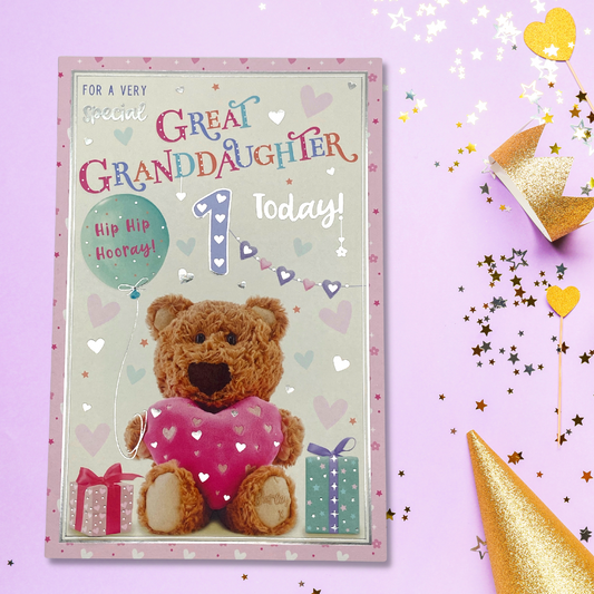 Great Granddaughter Age 1 Birthday Card Displayed In Full