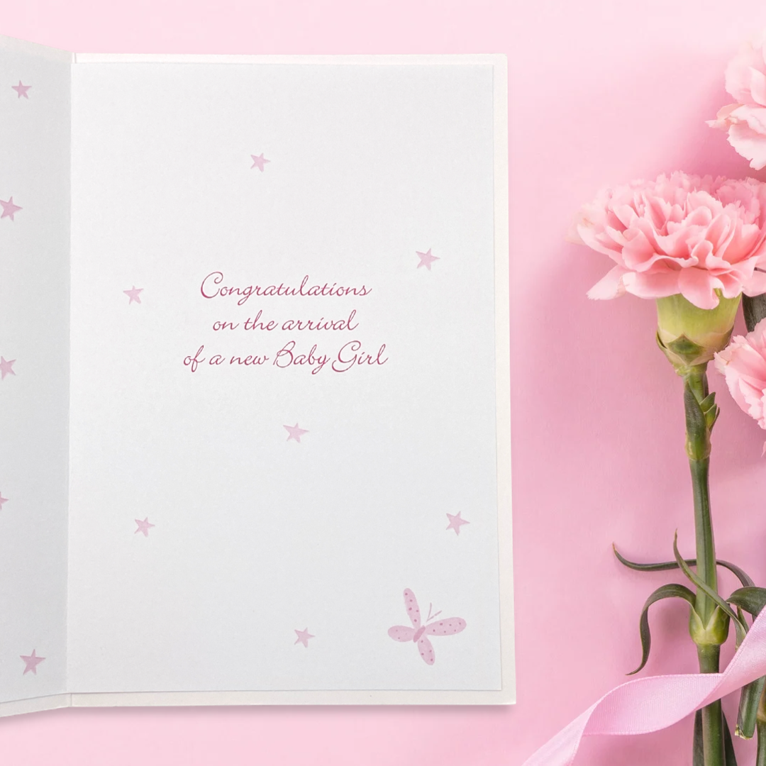 Inside image with pink butterflies and text