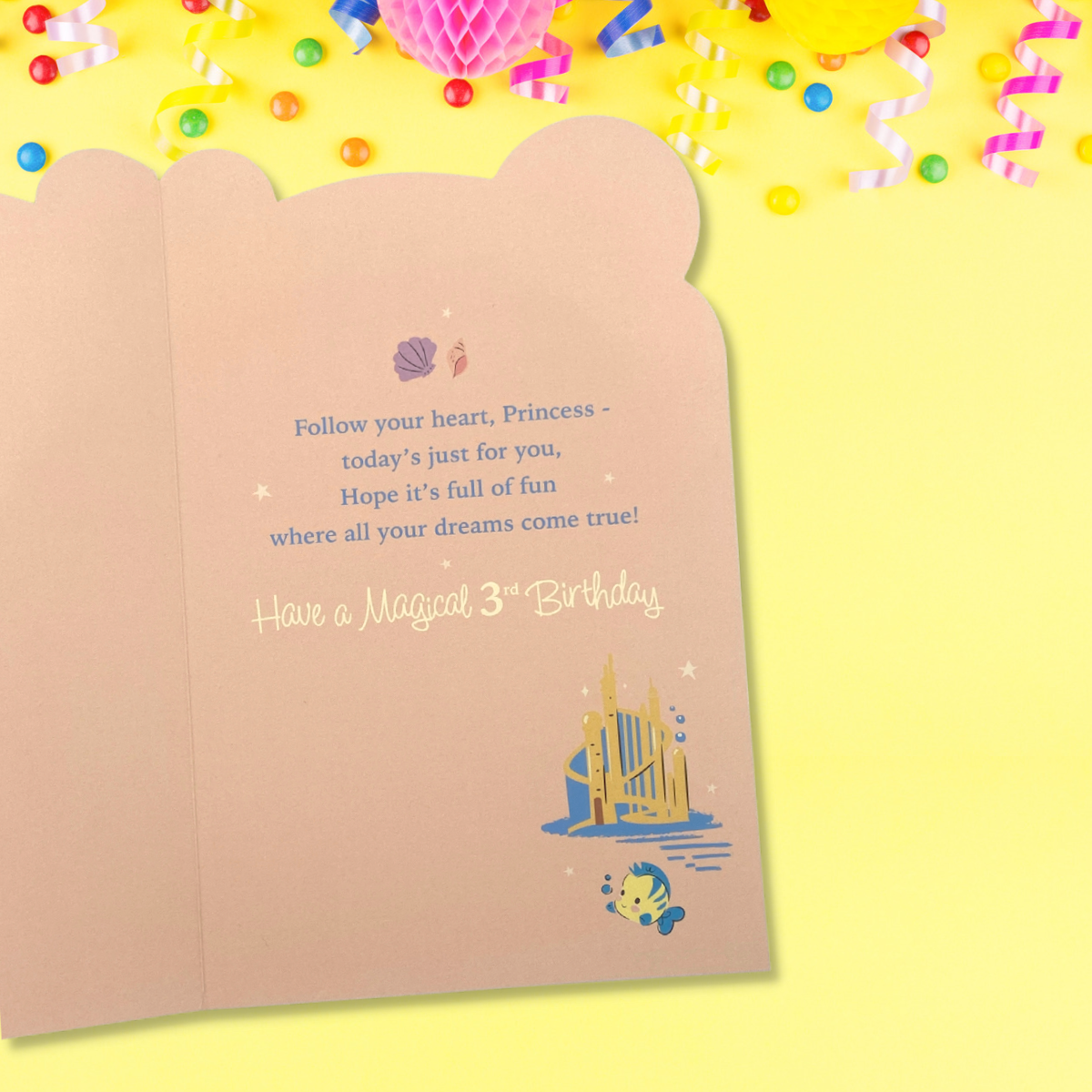 Inside peach colour card with verse and illustrations