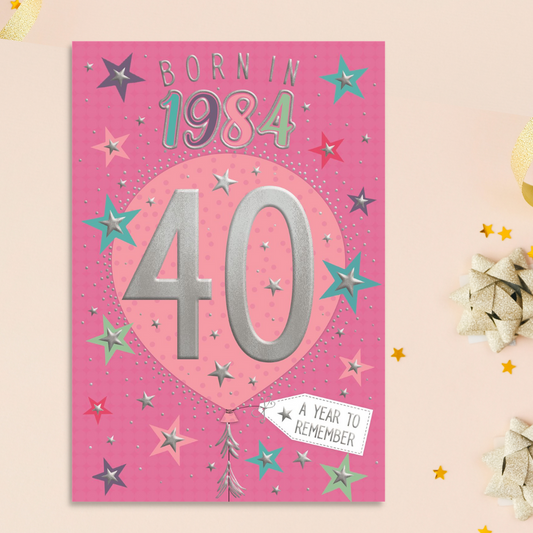 Born In 1984 Birthday Card In Pink