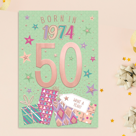 Born In 1974 50th Birthday Card In Green