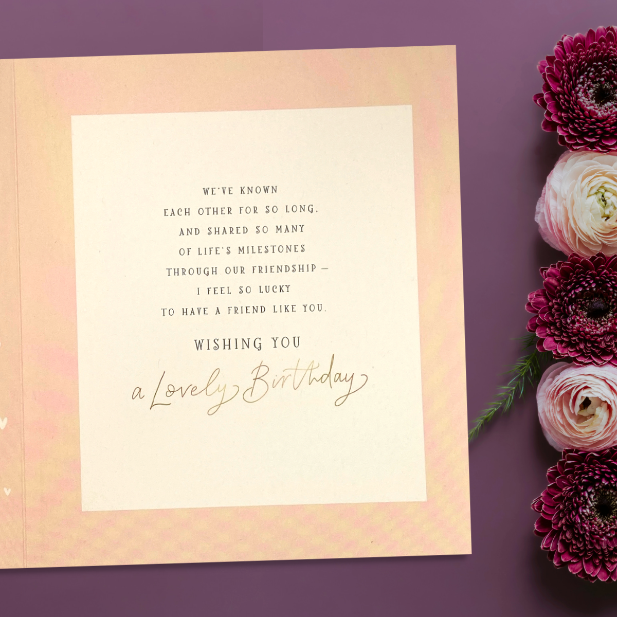 Inside image showing printed verse and peach colour border