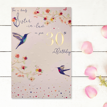 Sister-In-Law 30th Birthday Card - Pretty In Peach Blossom & Birds