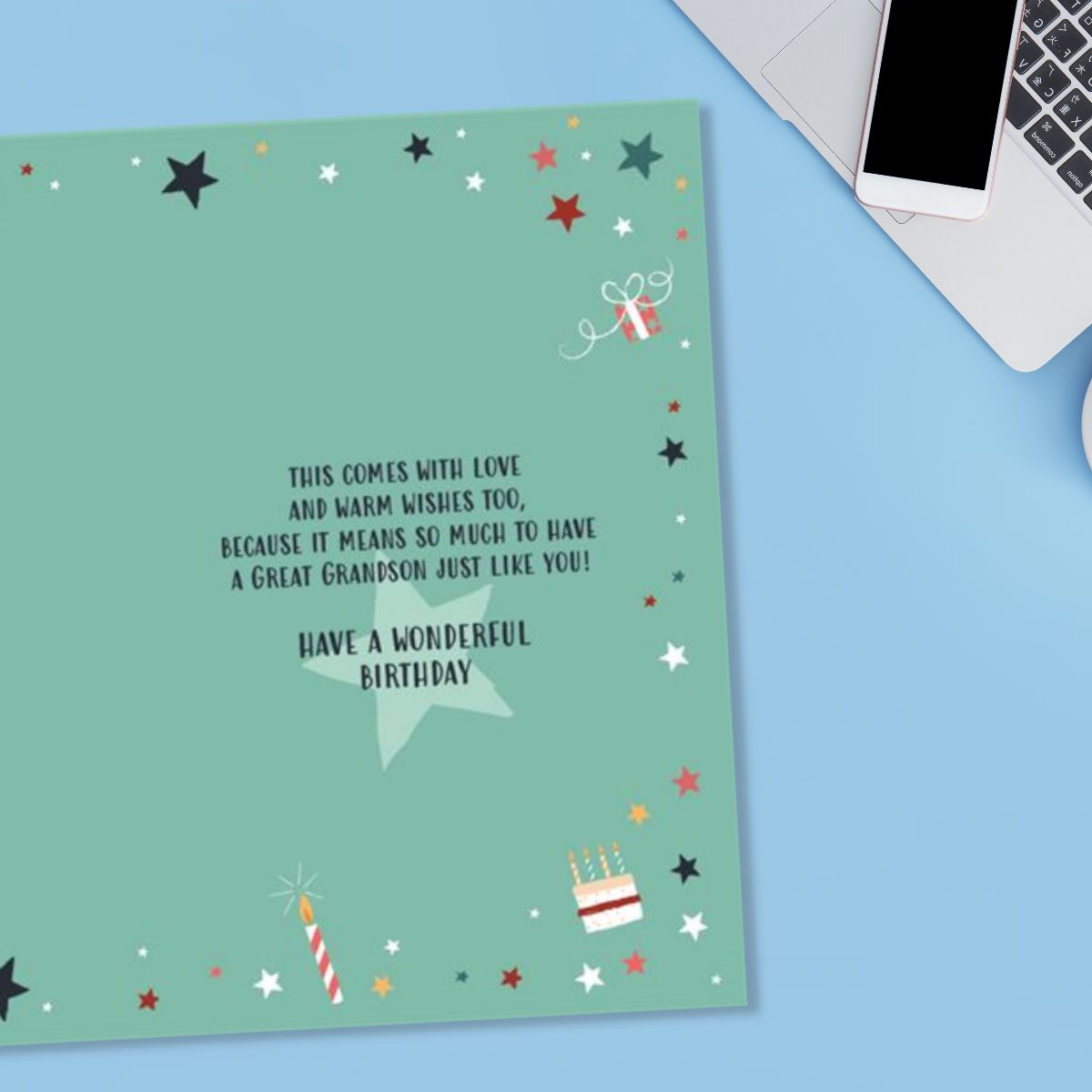 Inside image with green theme star border and verse