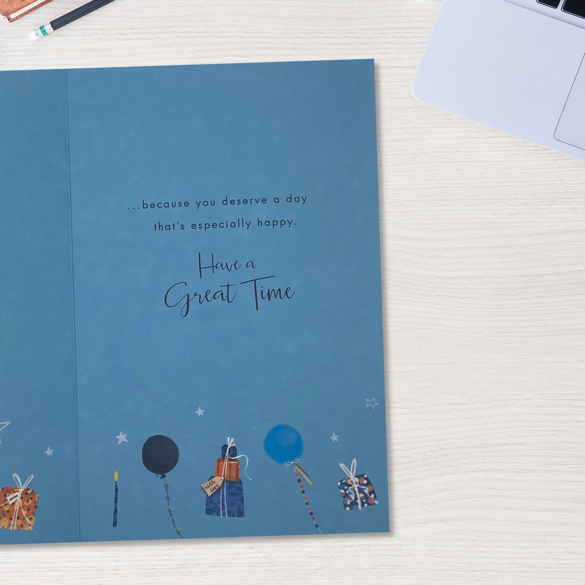 Inside image with blue print, verse and party border