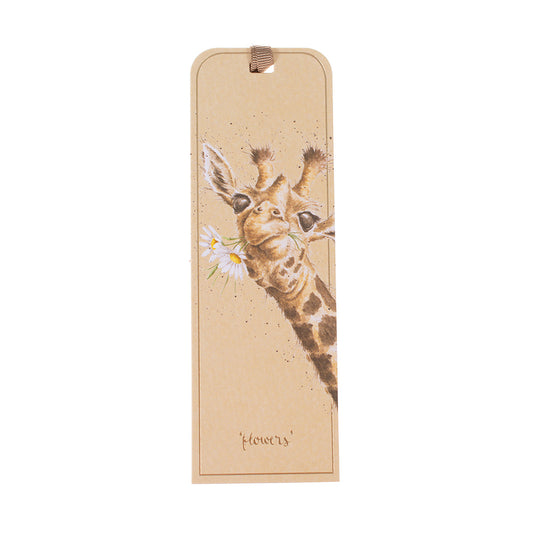 Cream bookmark with painted giraffe with daisy illustration
