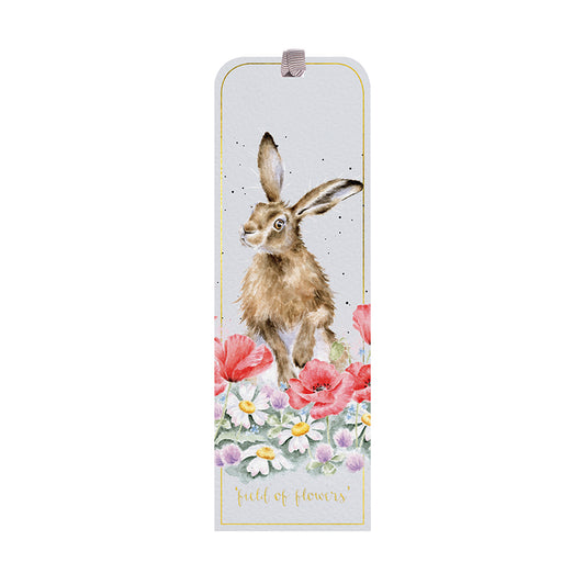 Grey bookmark with Hare and Flowers