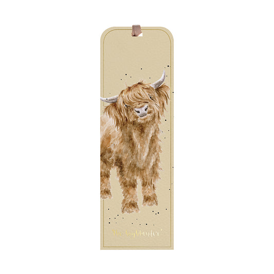 Cream bookmark with cute highland cow
