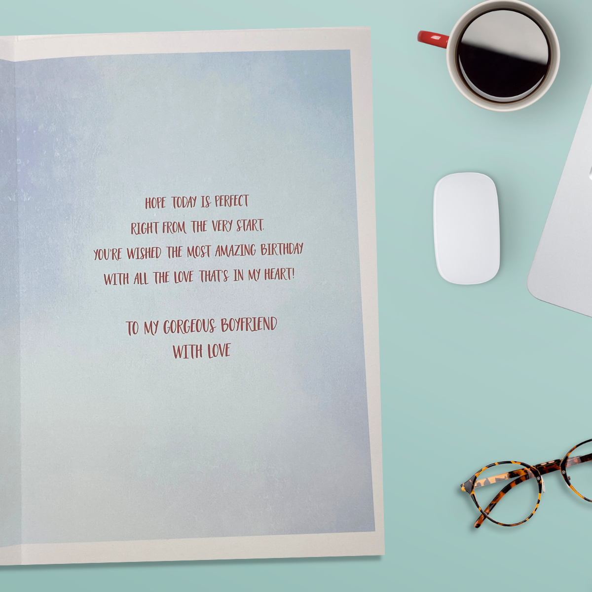 Inside image with blue print verse and white border