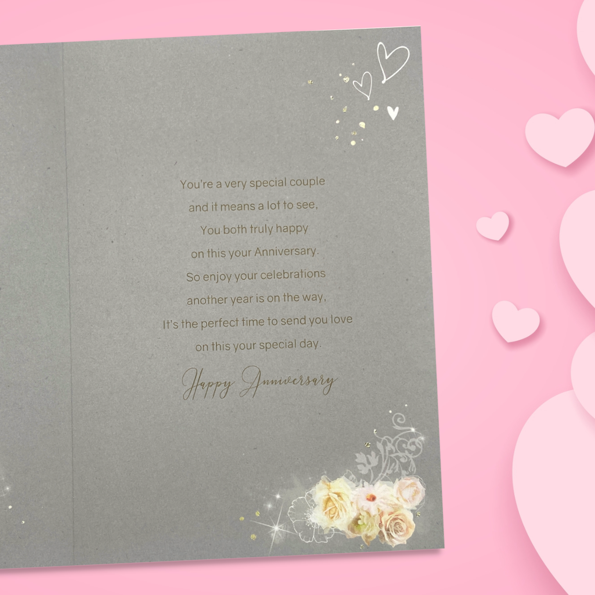 Inside image with verse and illustrations on grey card