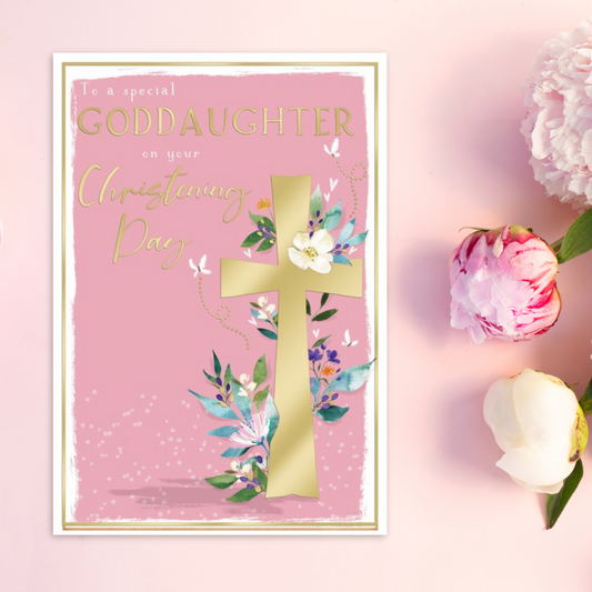 Christening Card Goddaughter - Brighstone Floral Cross