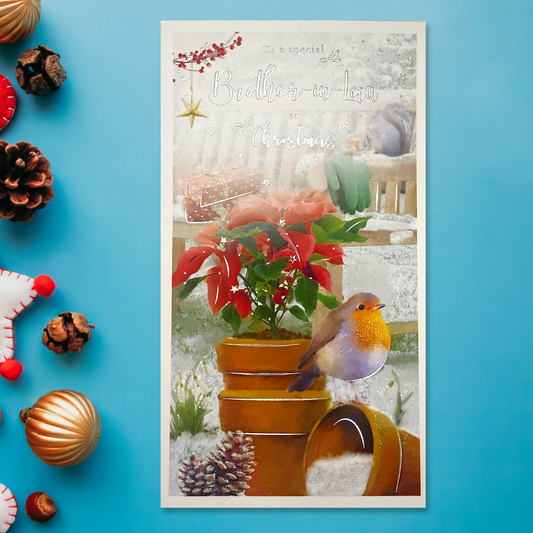 Front image slim card with robin and poinsettia