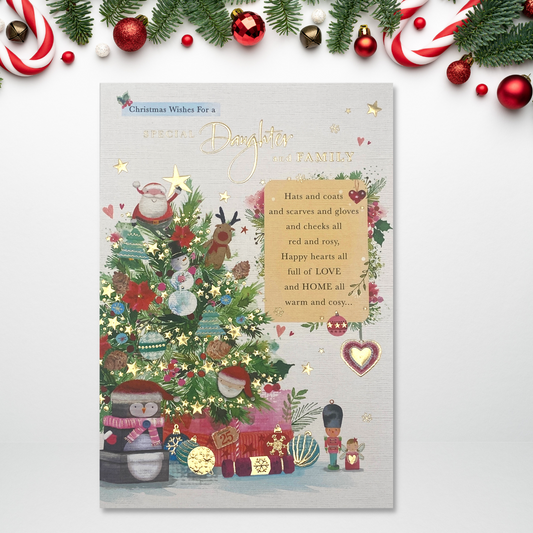 Christmas tree and gifts with verse design