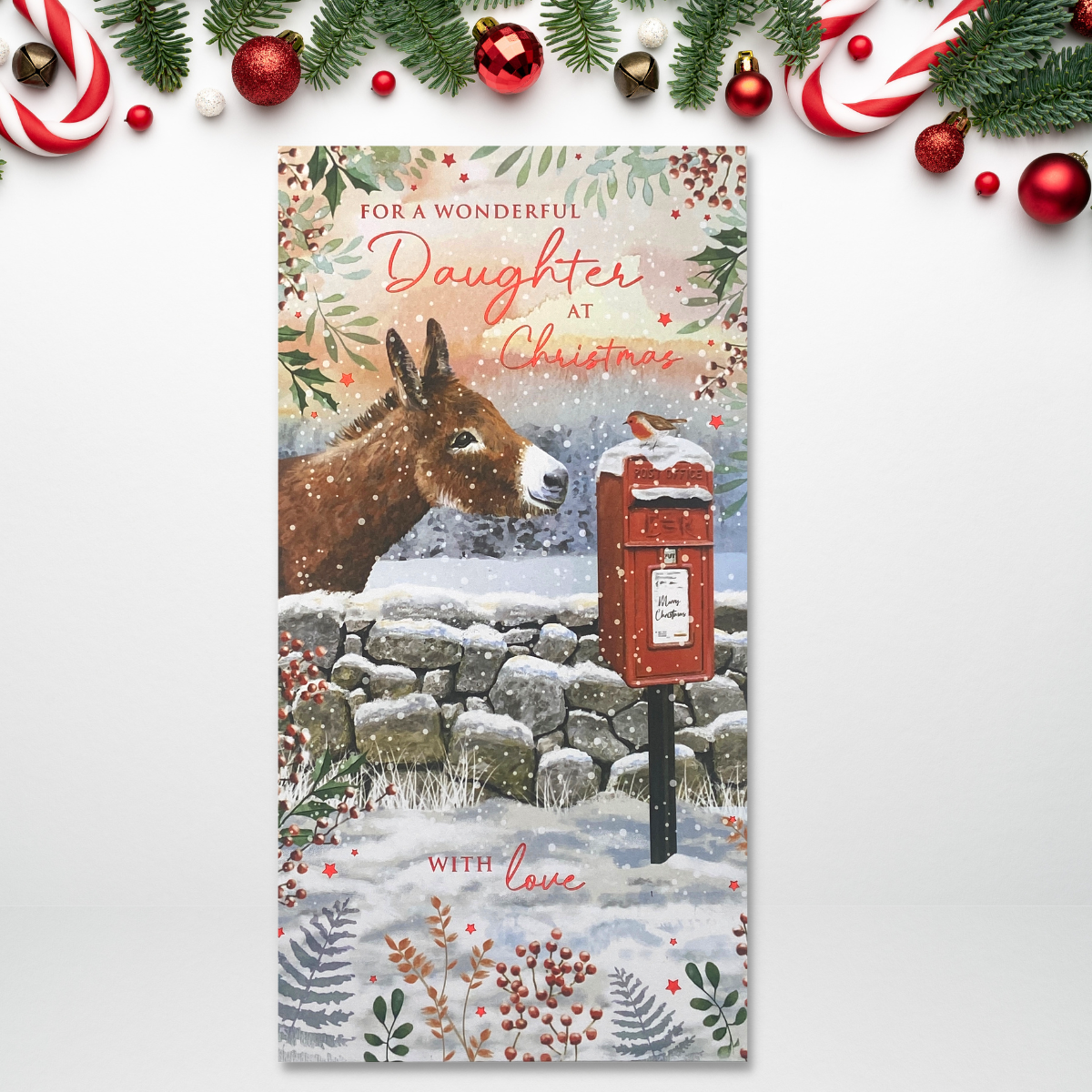 Daughter Christmas Card - Donkey & Post Box