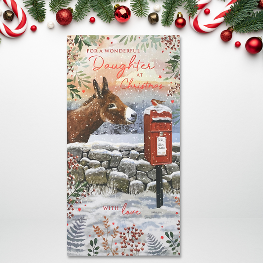 Daughter Christmas Card - Donkey & Post Box