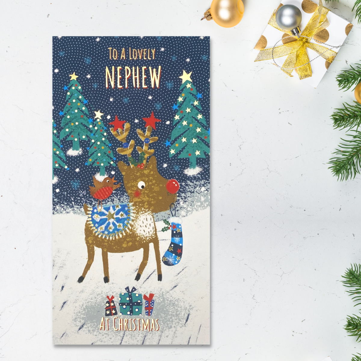 Nephew Christmas Card - Festive Reindeer