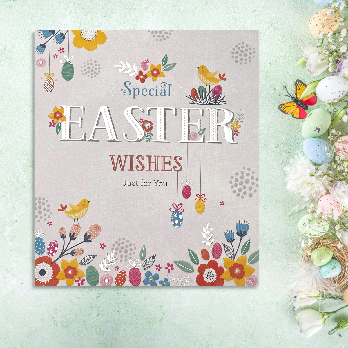 Open Easter Card - Fleur Eggs & Chicks