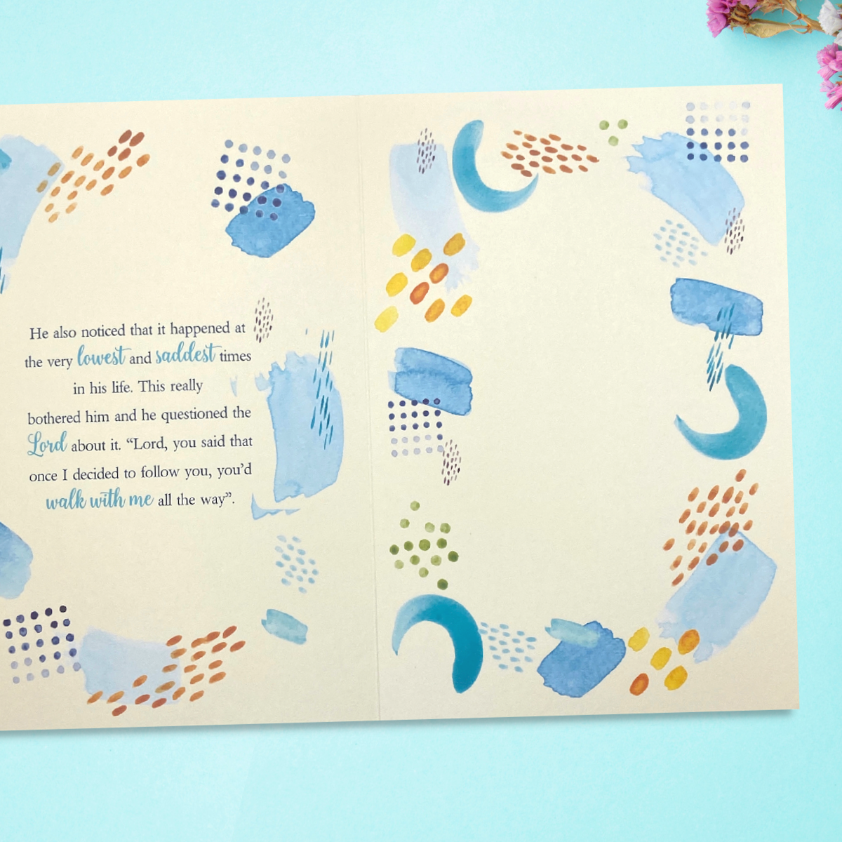 Inside image showing two further pages with verse and images